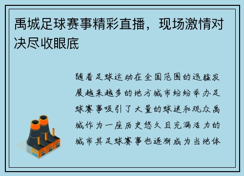 禹城足球赛事精彩直播，现场激情对决尽收眼底